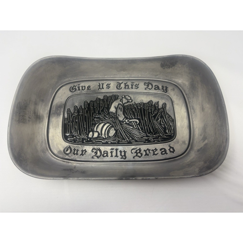 Wilton Armetale Pewter Give Us This Day Our Daily Bread Tray USA 10.75" Cottage